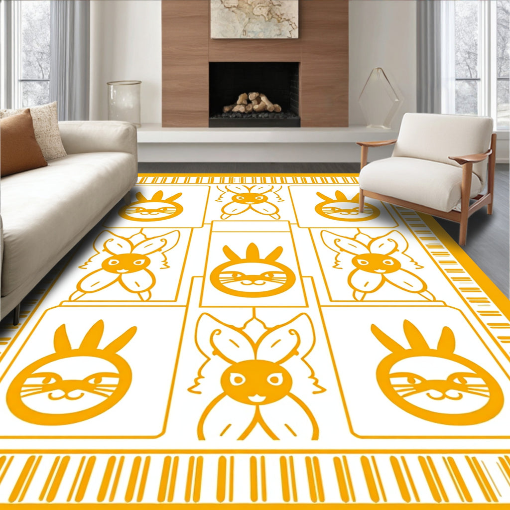 Whimsical Yellow Bunny Grid Design Rug
