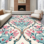 Art Nouveau Floral Pink Teal Design Rug