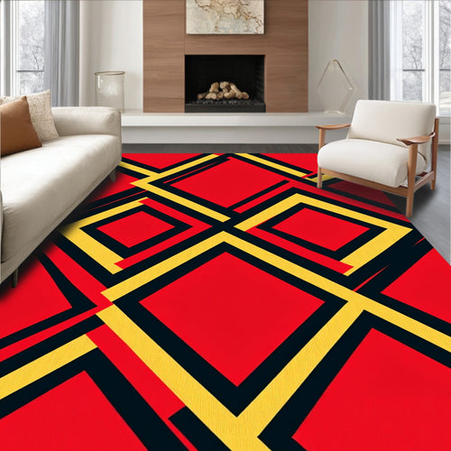 Abstract Red Yellow Geometric Art Rug