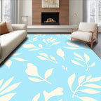 Light Blue Botanical Leaf Pattern Rug