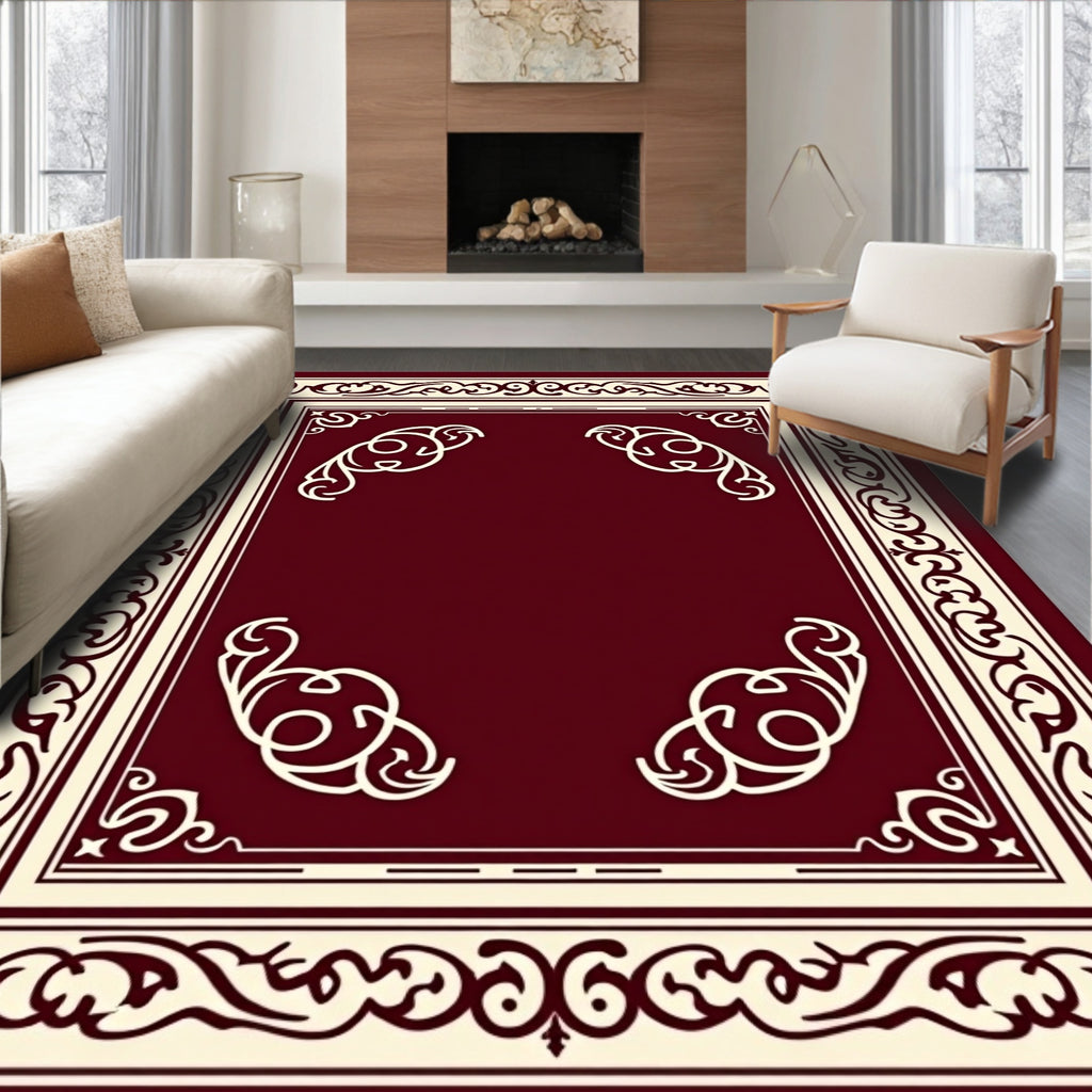 Classic Burgundy Cream Ornamental Design Rug
