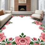 Vintage Pink Rose Floral Border Design Rug