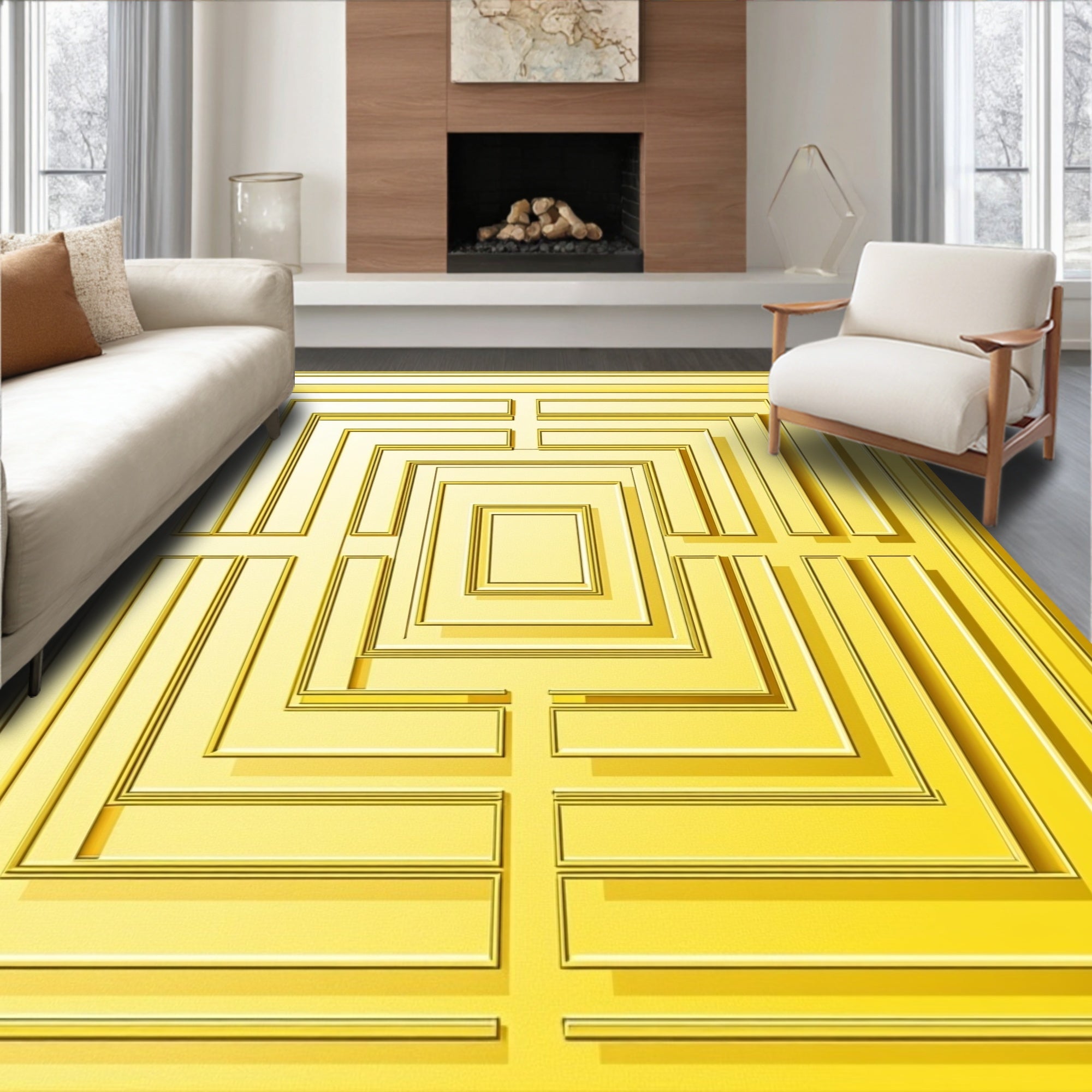 Golden Labyrinth Geometric Pattern Rug