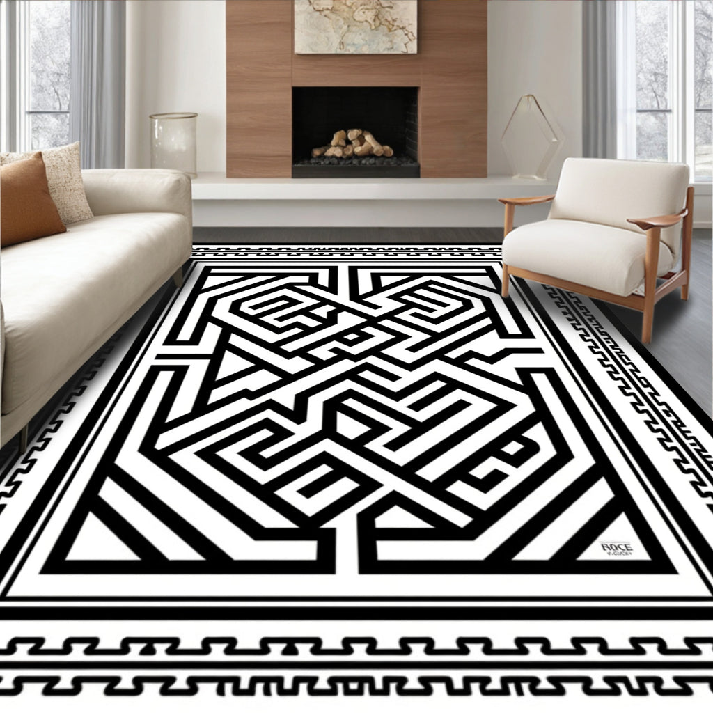 Bold Geometric Maze Pattern Rug