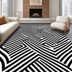 Modern Black White Geometric Lines Rug