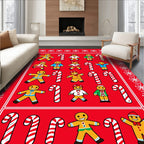 Festive Gingerbread Man Candy Cane Row Rug
