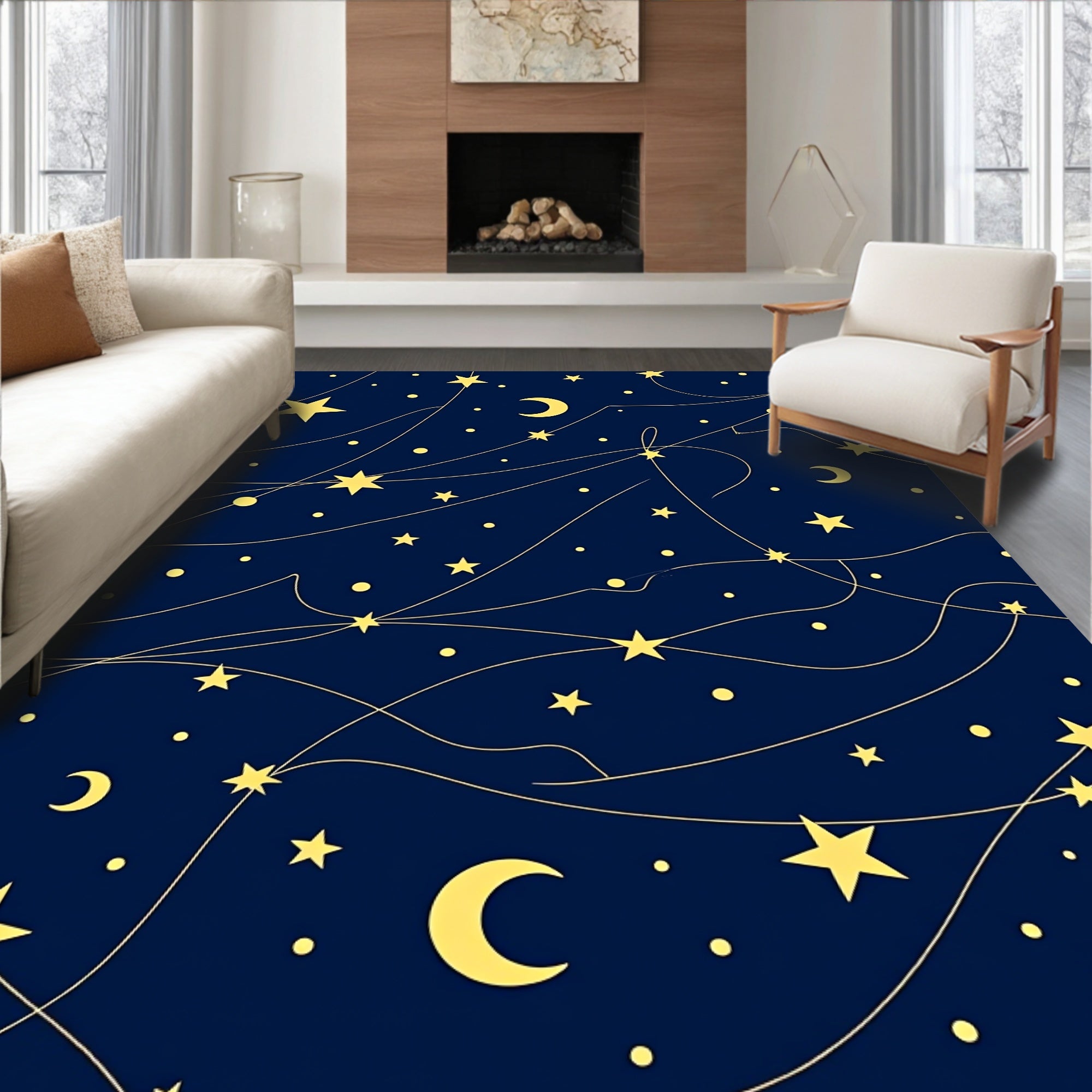 Night Sky Celestial Star Pattern Rug