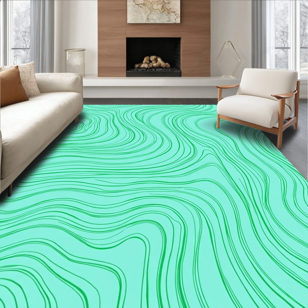 Aqua Green Swirling Abstract Lines Rug