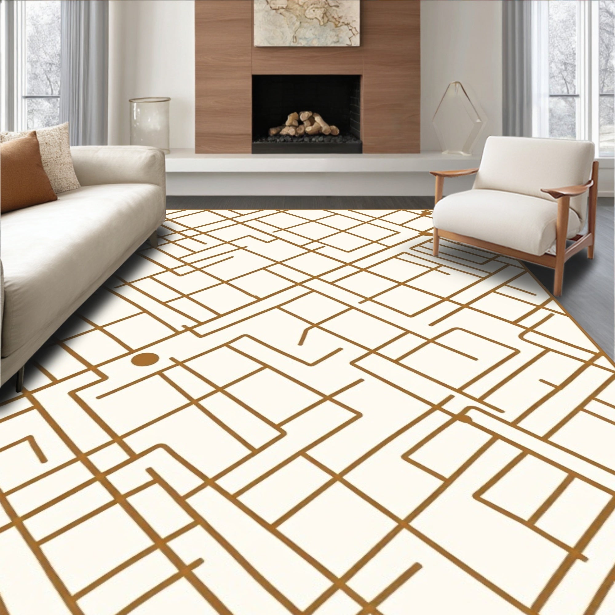 Abstract Labyrinth Geometric Pattern Rug