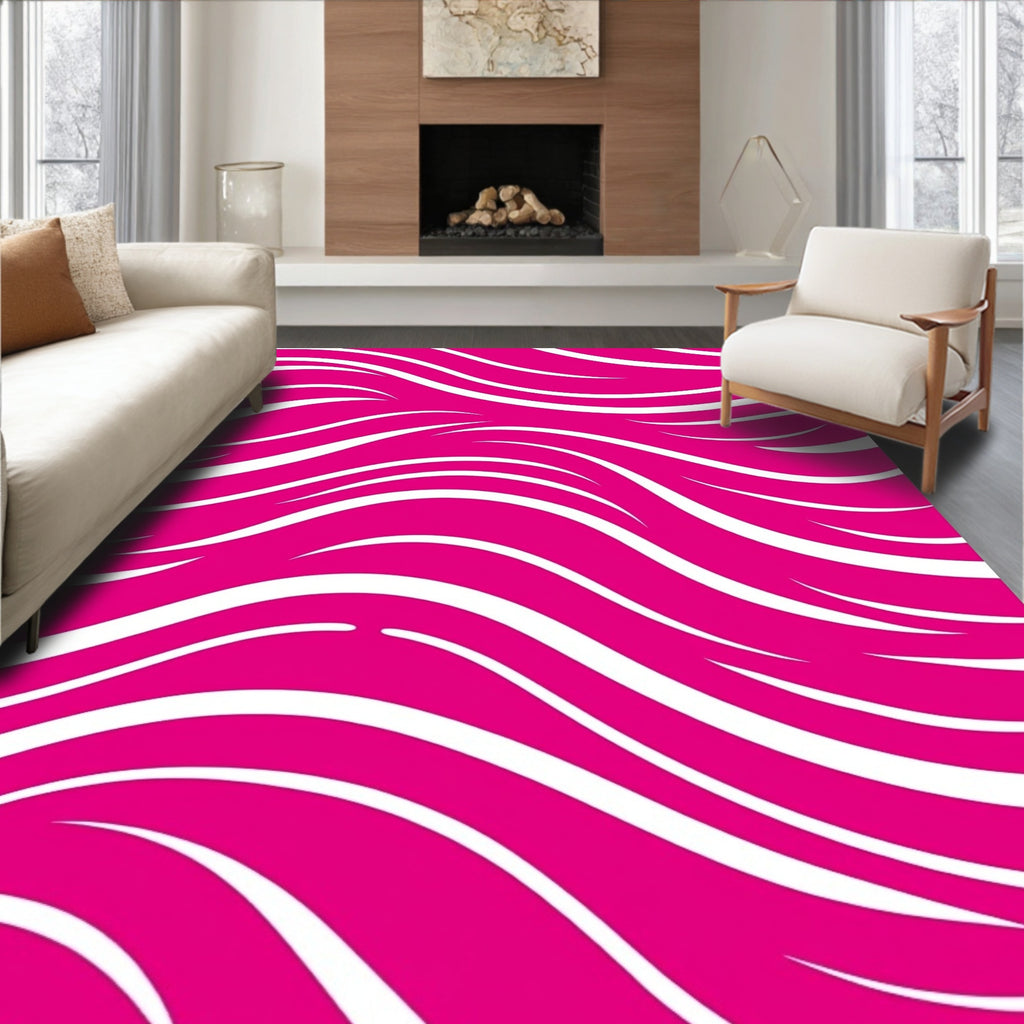 Bold Pink White Wave Pattern Rug