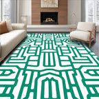 Abstract Geometric Teal Maze Pattern Rug