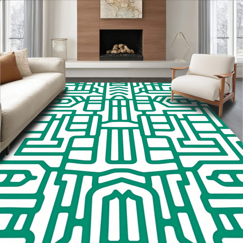 Abstract Geometric Teal Maze Pattern Rug