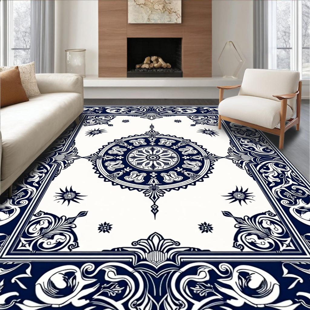 Intricate Ornamental Medallion Border Rug