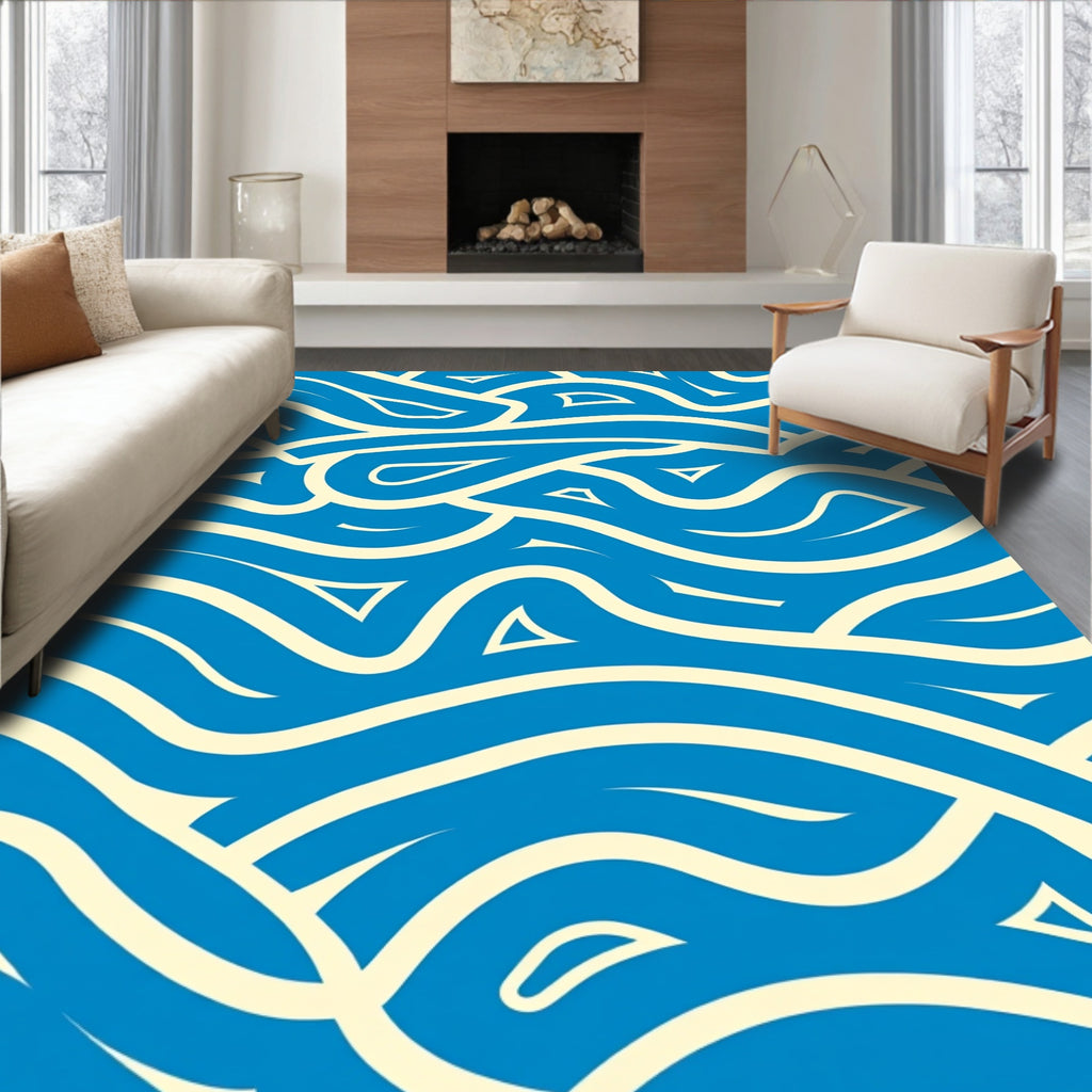 Oceanic Blue Swirl Abstract Rug