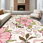 Pink Floral Swirls Botanical Pattern Rug