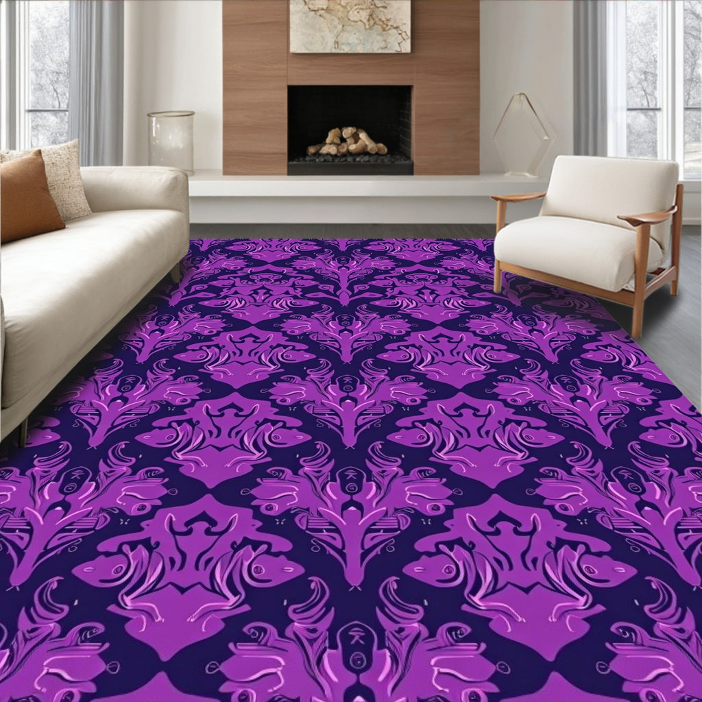 Purple Floral Damask Pattern Rug