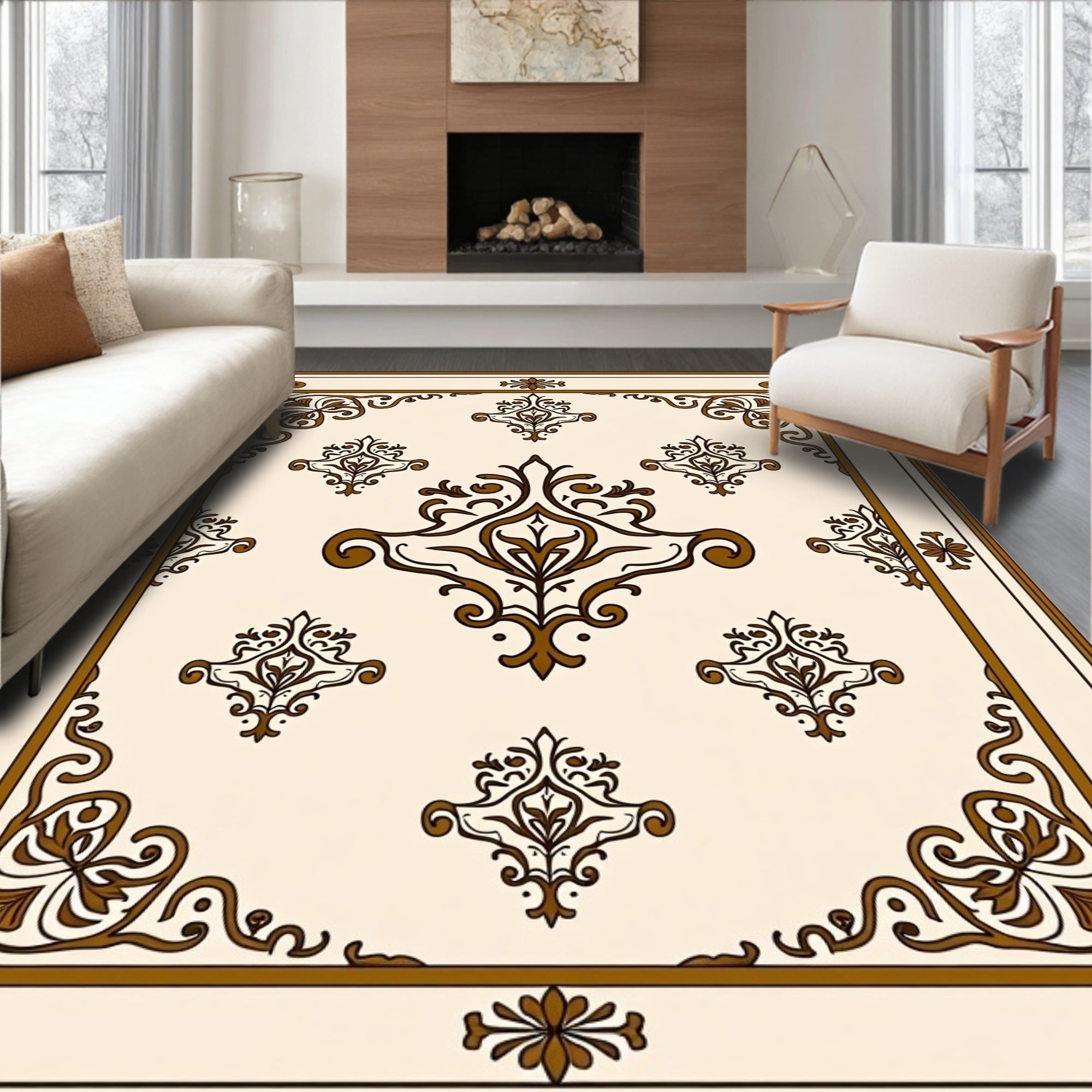 Classic Brown Floral Motif Rug