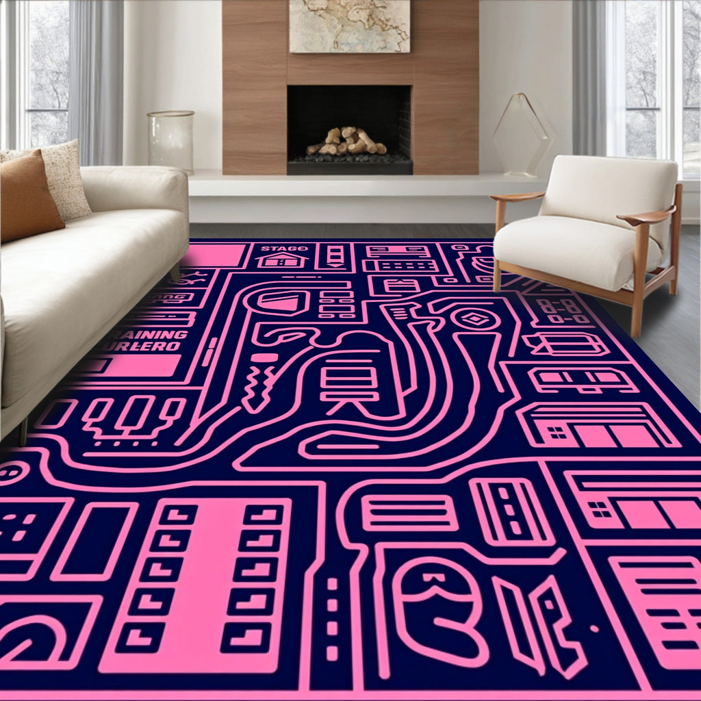 Pink Schematic Circuit Board Rug