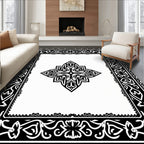 Classic Black White Floral Inlay Rug