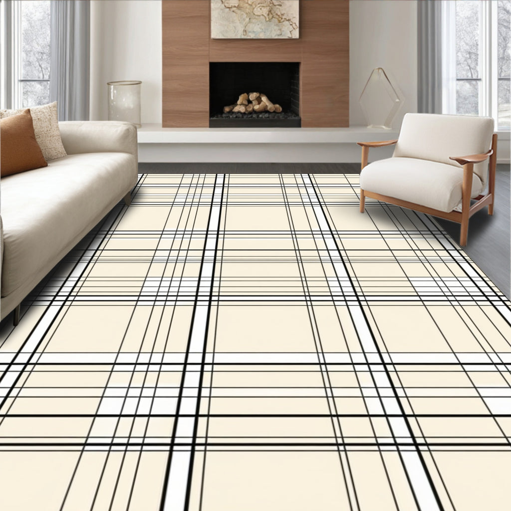 Classic Black White Plaid Pattern Rug