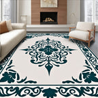 Elegant Teal Scrollwork Medallion Rug