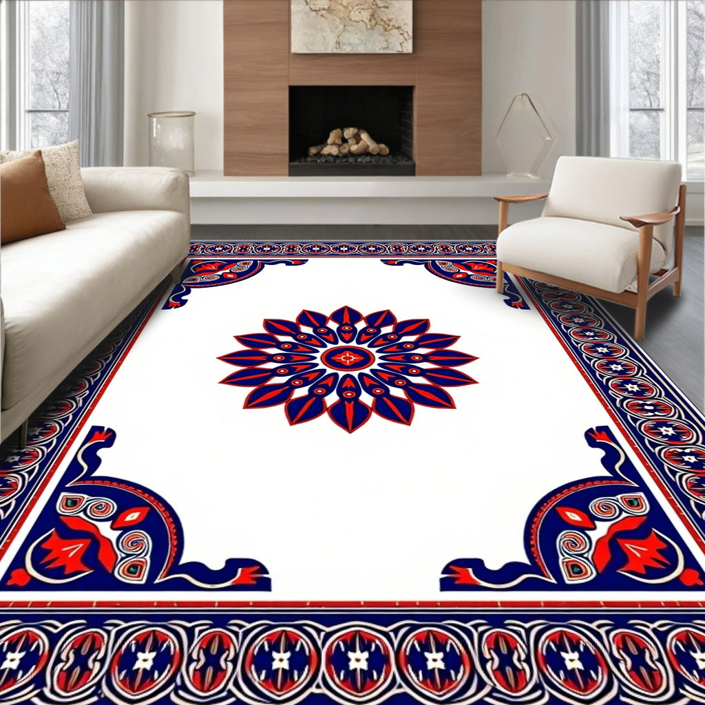 Bold Red Blue Ornamental Floral Rug