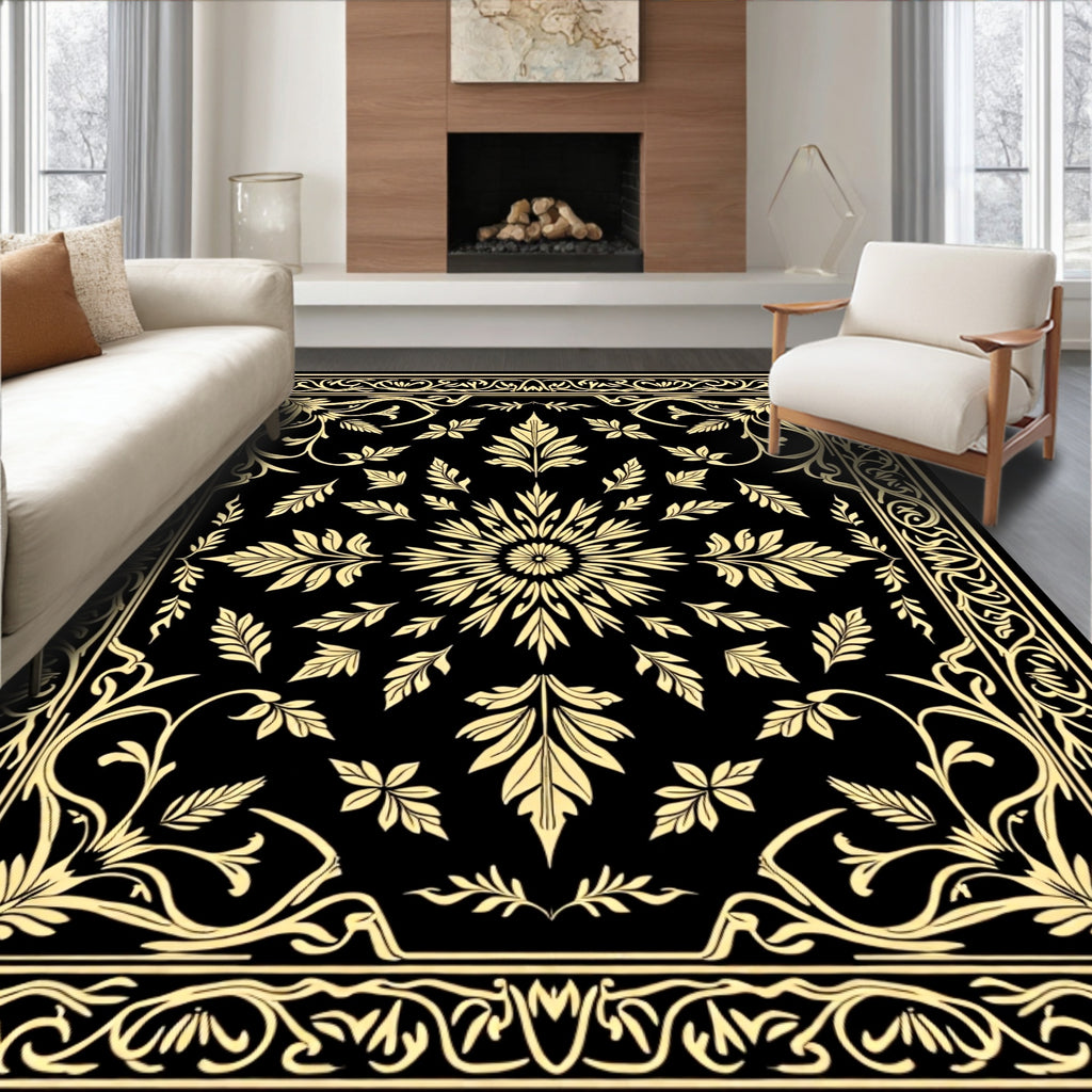 Art Nouveau Floral Golden Pattern Rug