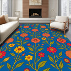 Retro Floral Vines With Red And Orange Blossoms Rug