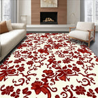 Red Floral Scroll Pattern Design Rug