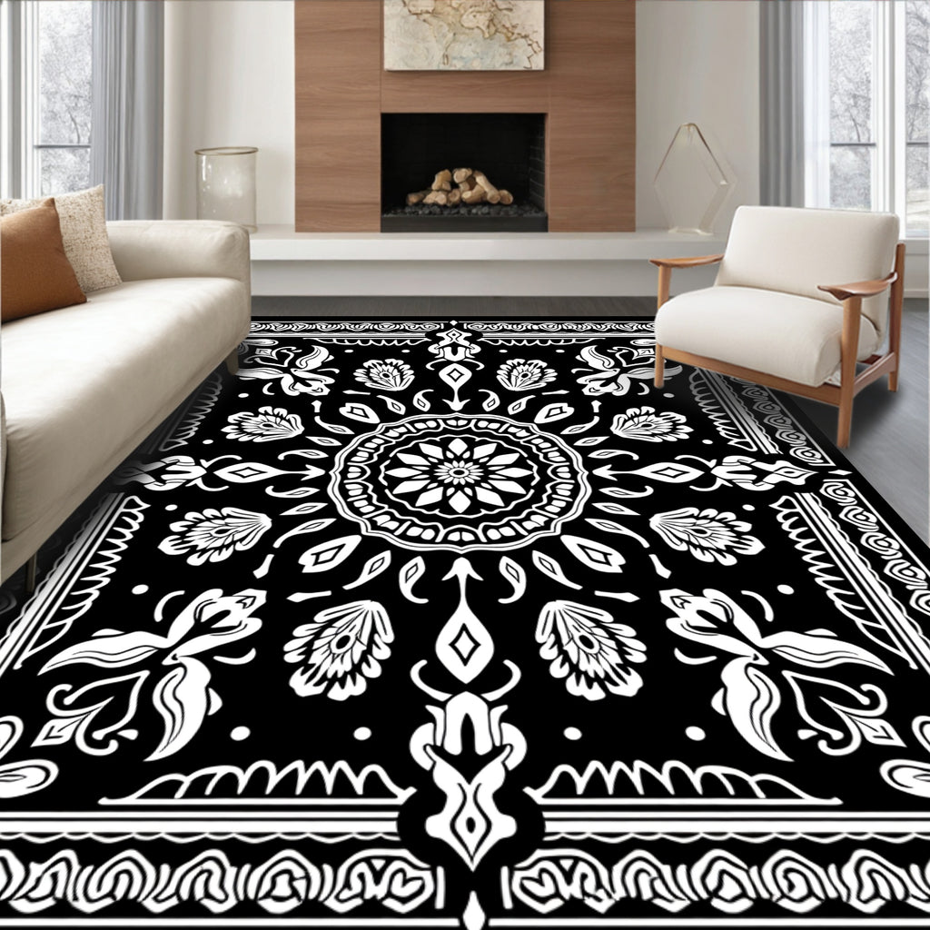 Monochromatic Floral Mandala Pattern Rug