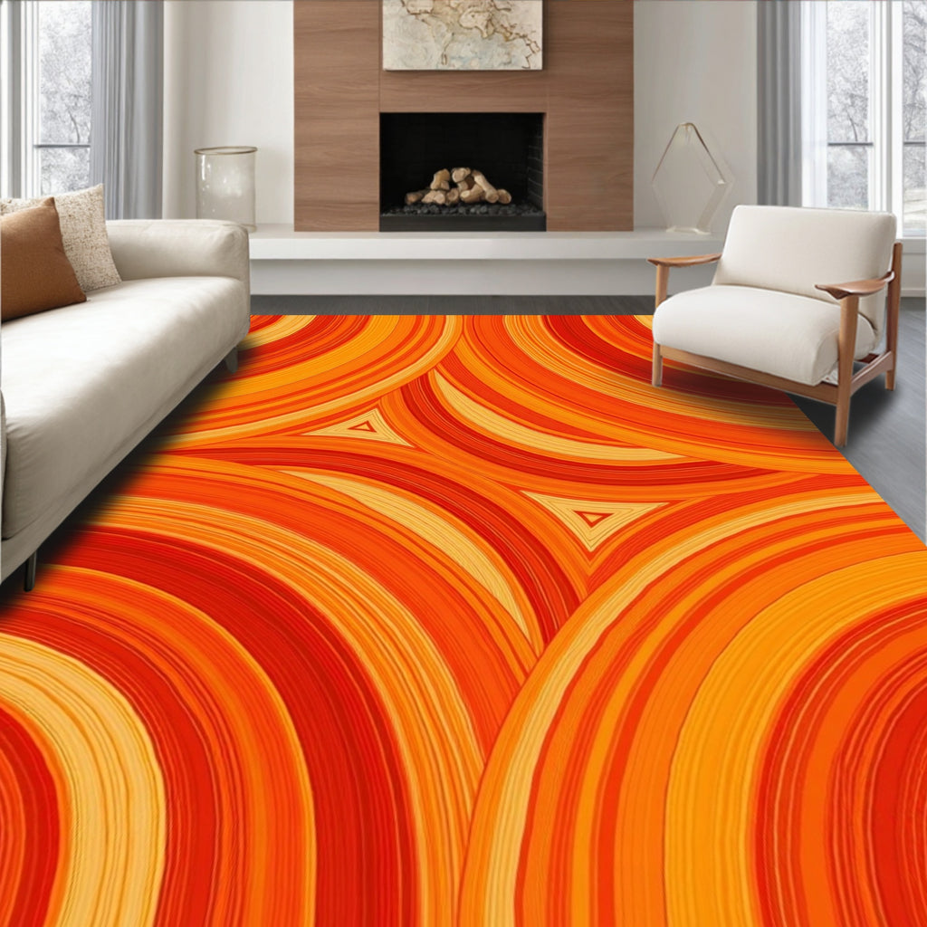 Radiating Swirl Orange Red Pattern Rug