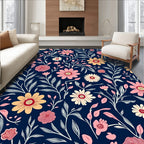 Vintage Floral Pattern On Navy Background Rug