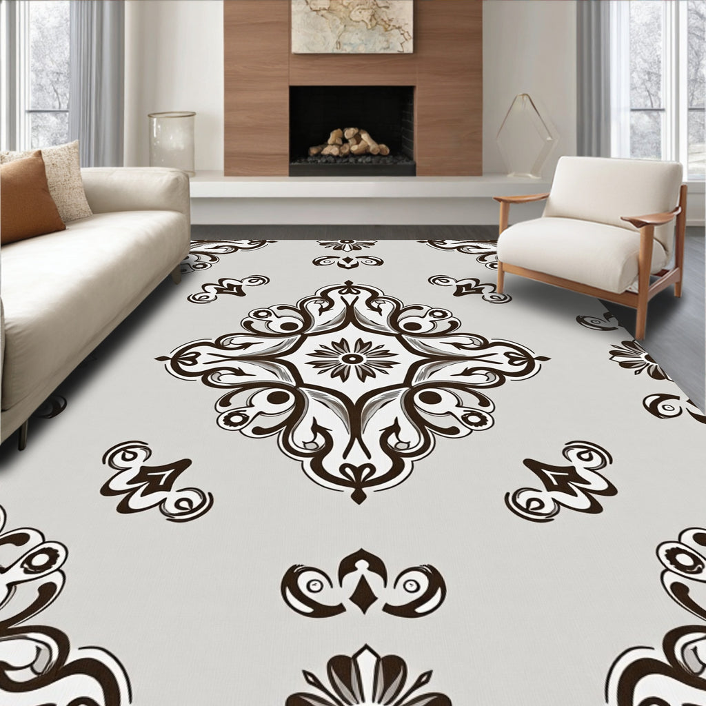 V intage Scrollwork Floral Crest Design Rug
