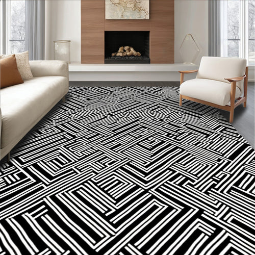 Abstract Maze Line Pattern Design Rug
