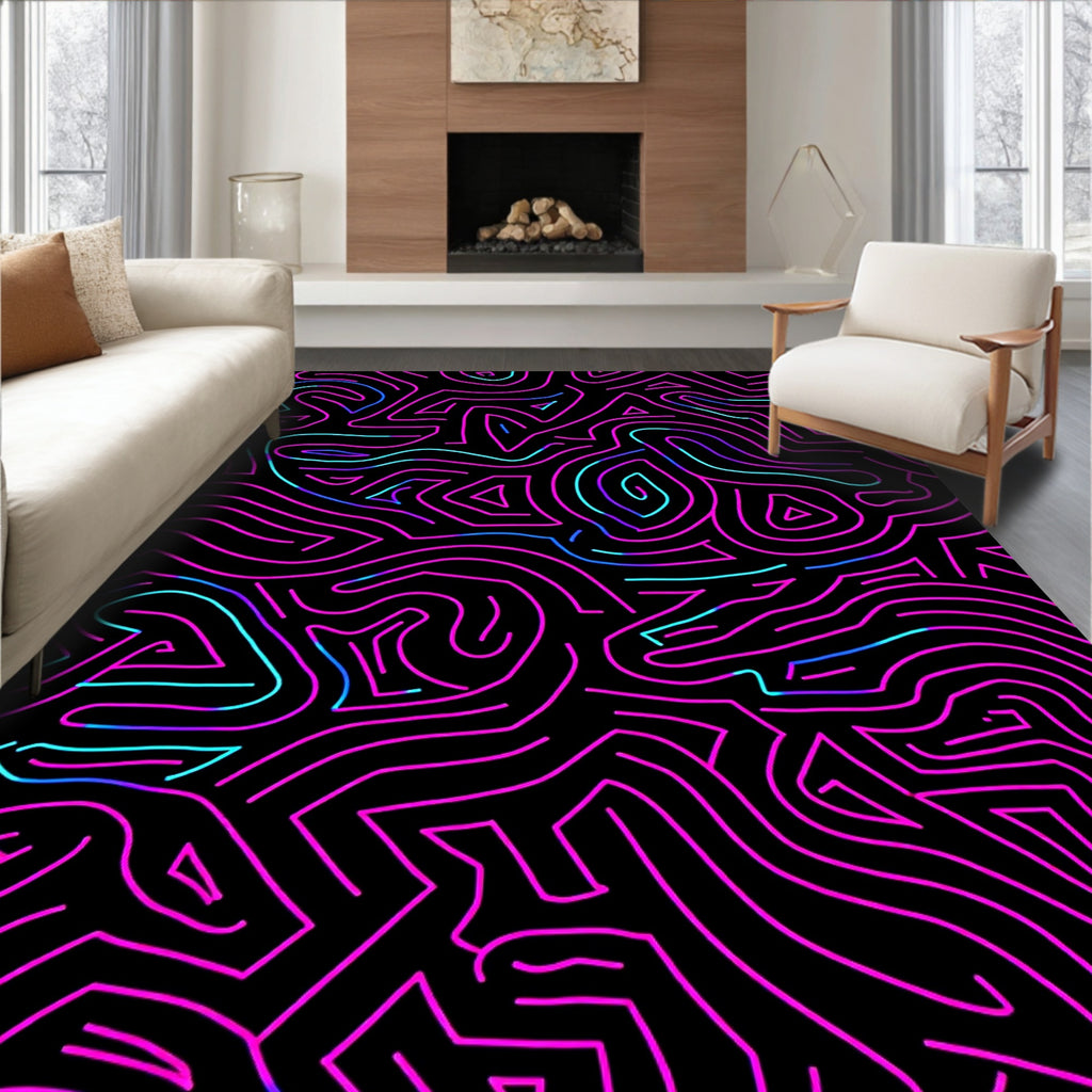 Vibrant Neon Lines Abstract Pattern Rug