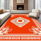 Bold Red And Cream Geometric Medallion Rug