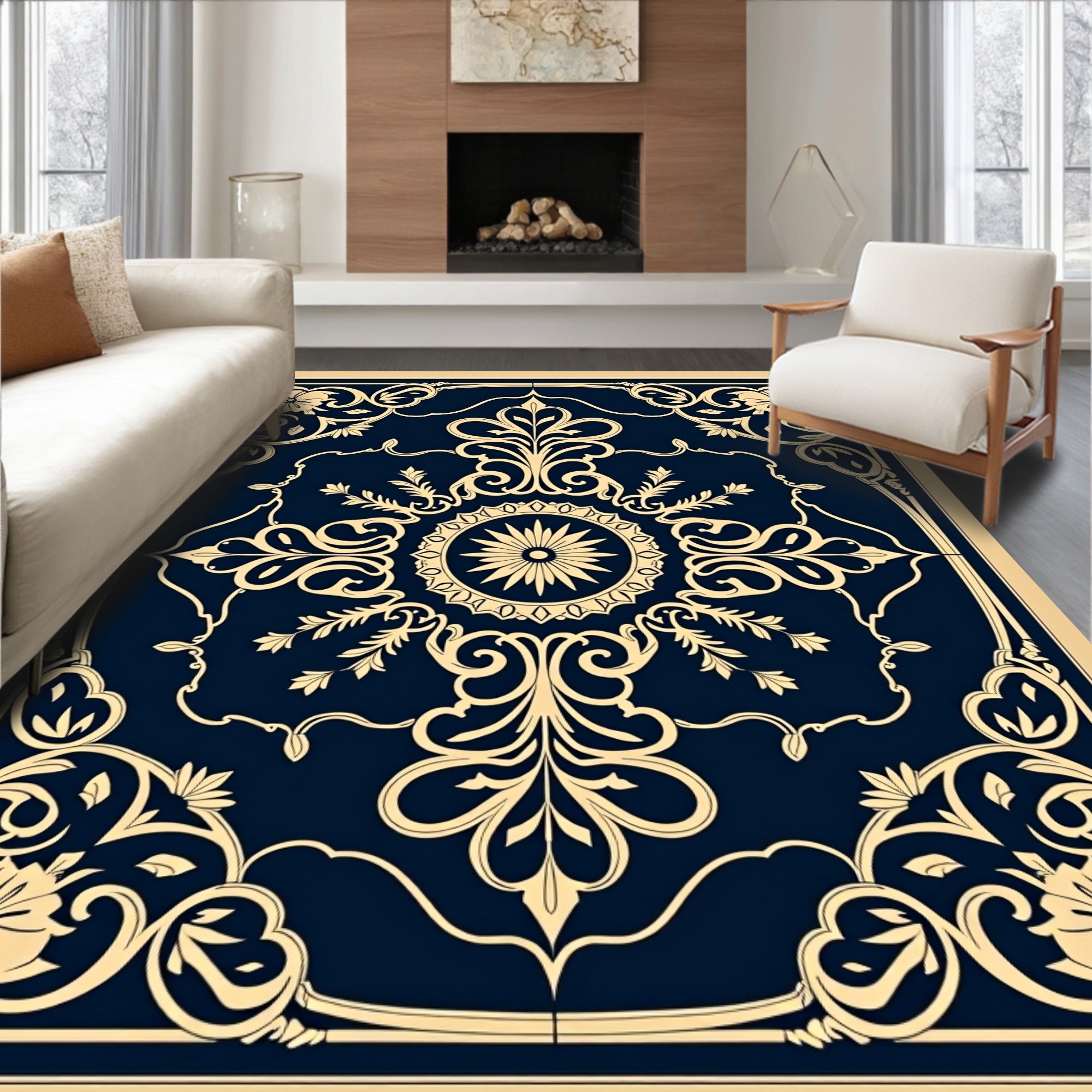 Ornate Floral Baroque Patterned Rug