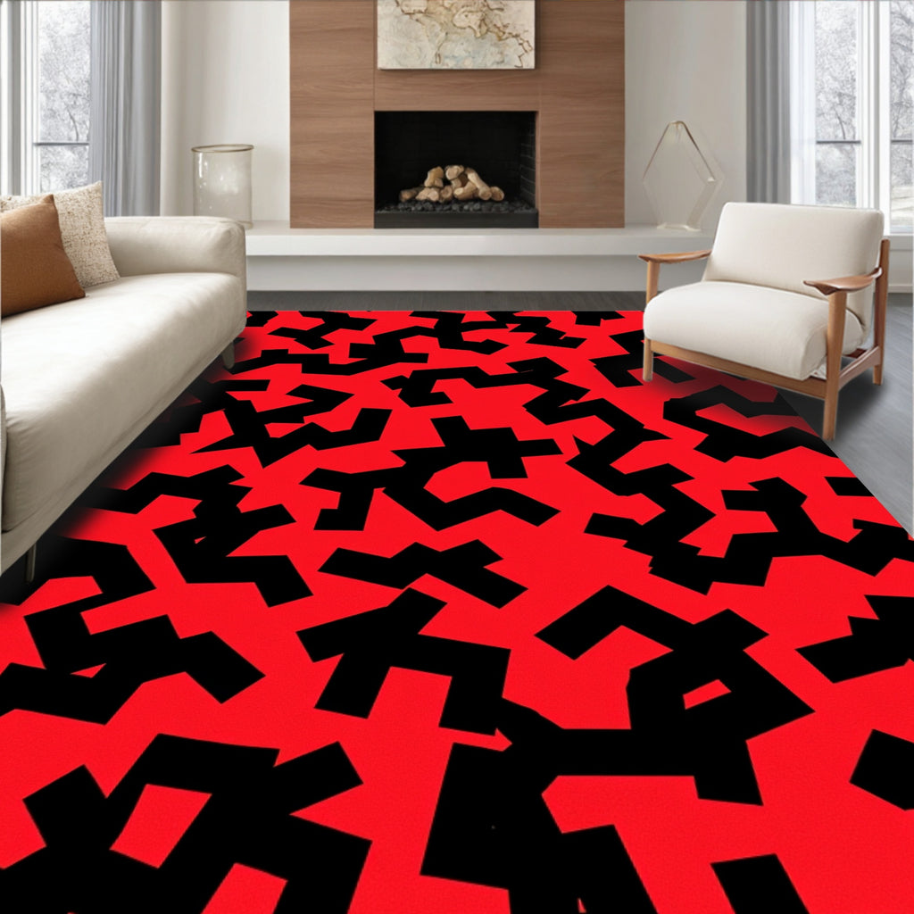 Red Black Geometric Pattern Rug