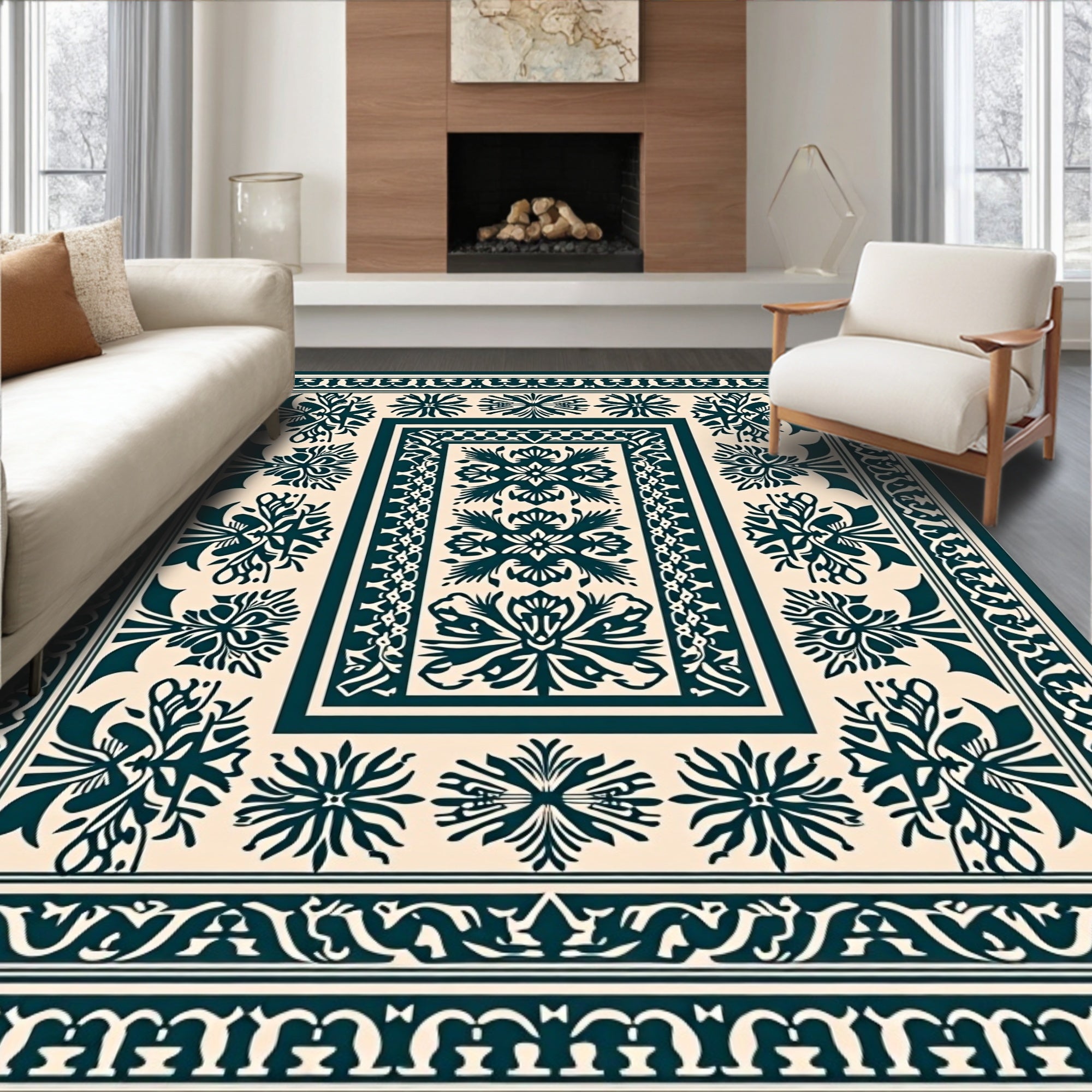 Ornate Floral Medallion Patterned Rug