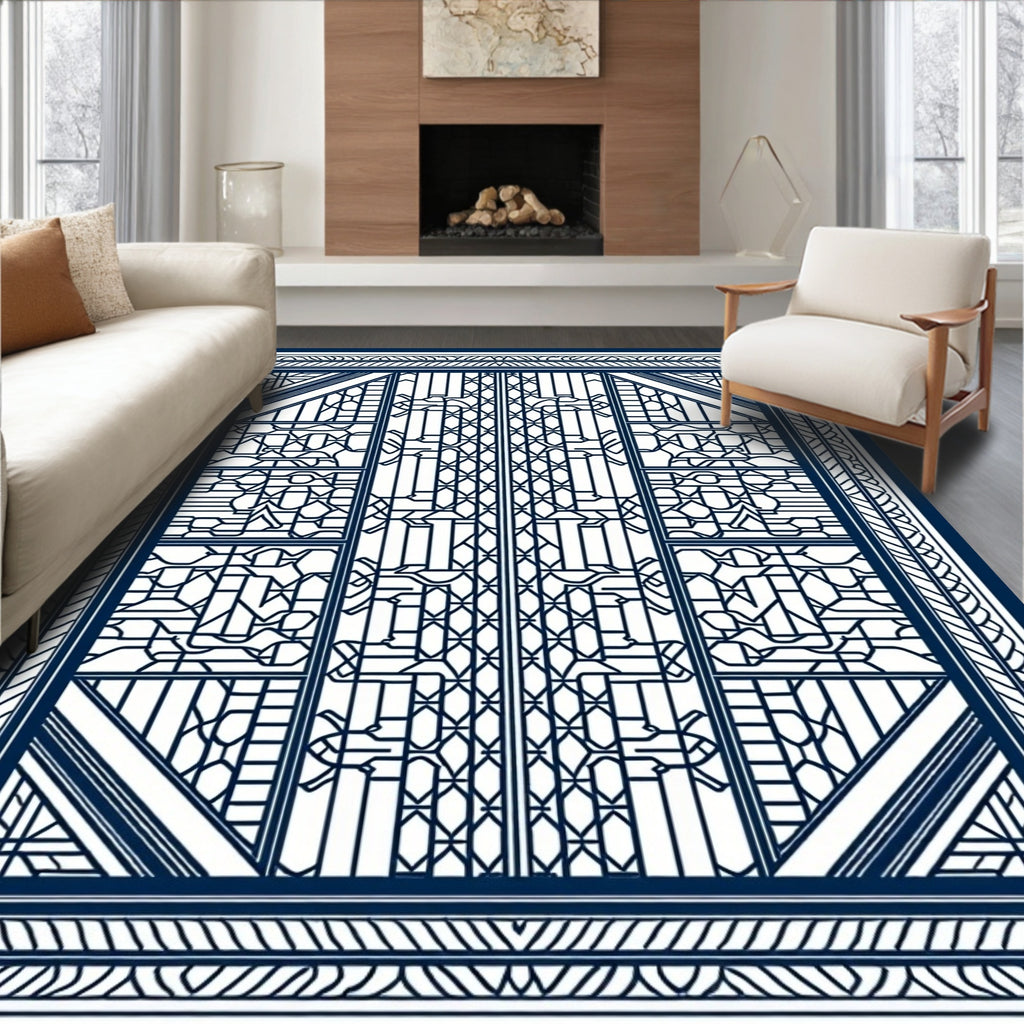 Geometric Deco Style Lattice Pattern Rug