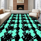Abstract Black Teal Geometric Pattern Rug