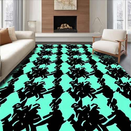 Abstract Black Teal Geometric Pattern Rug