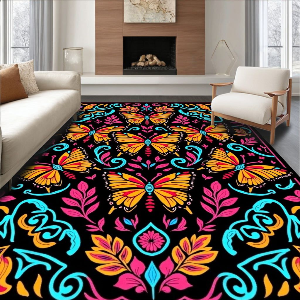 Bright Butterfly And Floral Pattern Rug