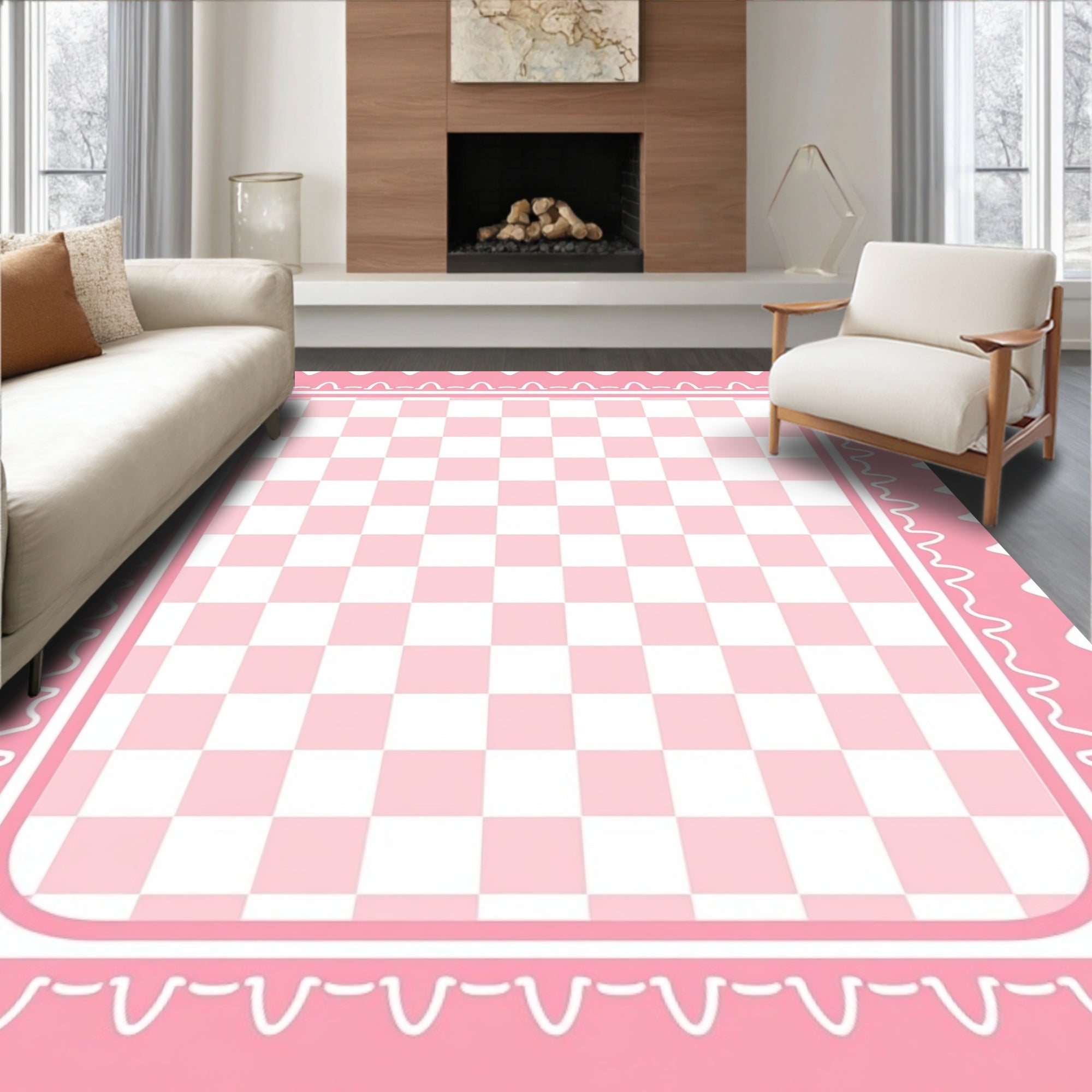 Pink Checkerboard Cute Design Rug