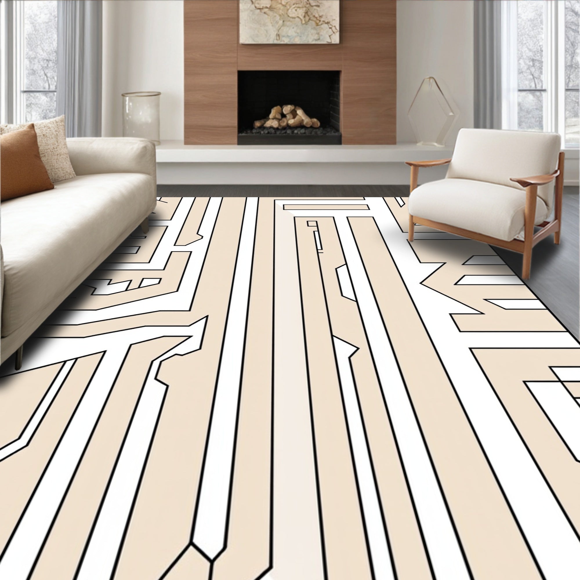 Linear geometric maze pattern Rug