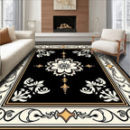Ornate Black Gold Floral Motif Rug