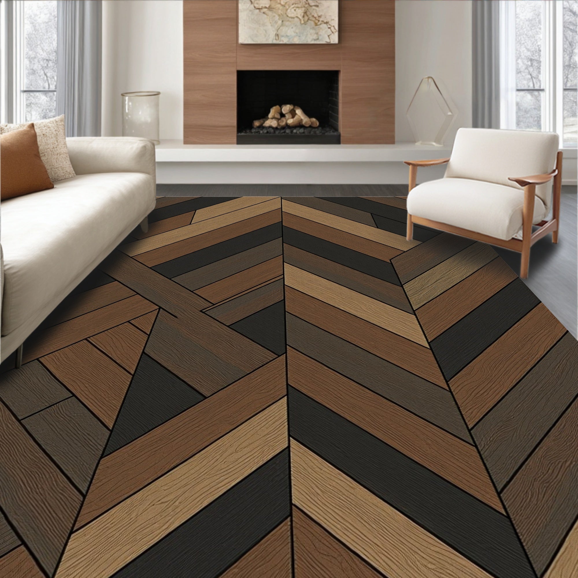 Wooden Herringbone Pattern Rug