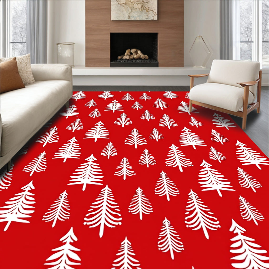 Crimson White Evergreen Forest Repeat Rug