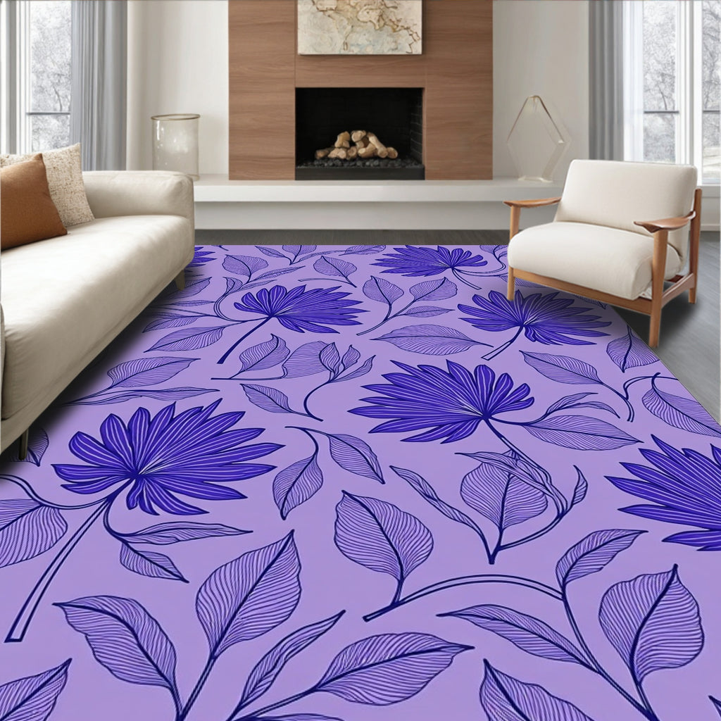 Purple Palm Leaf Art Deco Rug