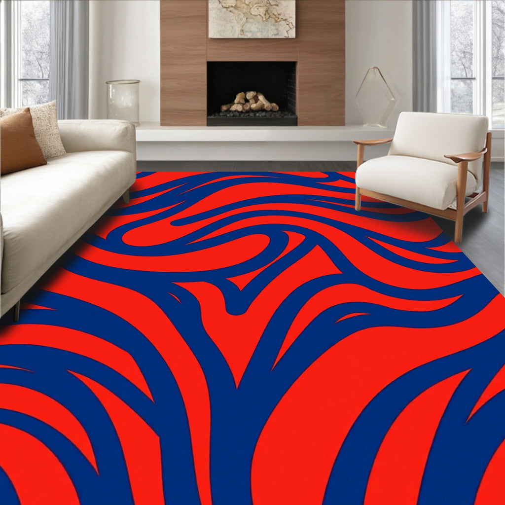 Bold Blue Amber Abstract Flowing Lines Rug